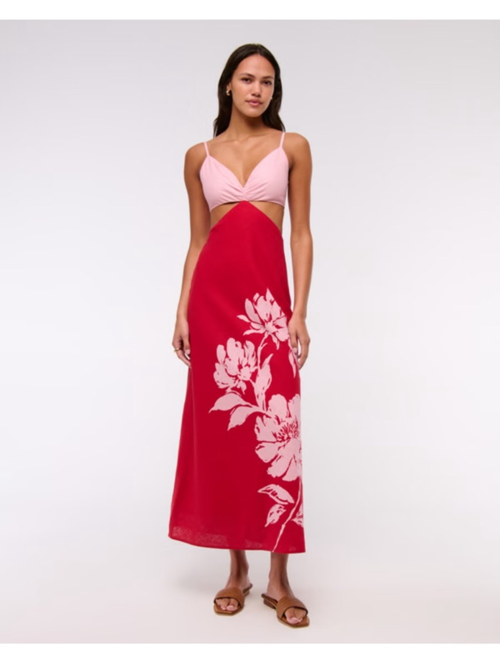 Abercrombie & Fitch Pink and Red Floral Cutout Maxi Dress